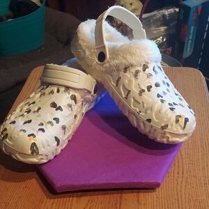 Women's White Furry Clogs